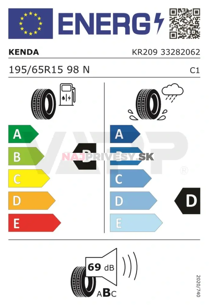 Pneu 195/65 R15 98N Kenda KR209 (750kg)