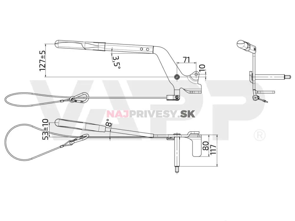 Páka ručnej brzdy KNOTT KFG35 nízka (pre plynopružinový zásobník GF)