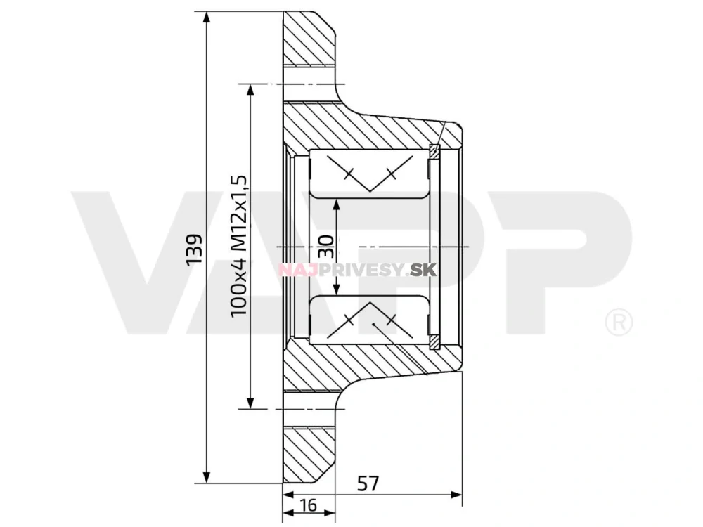 Náboj nebrzdený AL-KO 100x4 compact na nápravu OPTIMA UBR 700-5 (k ETI 811676)