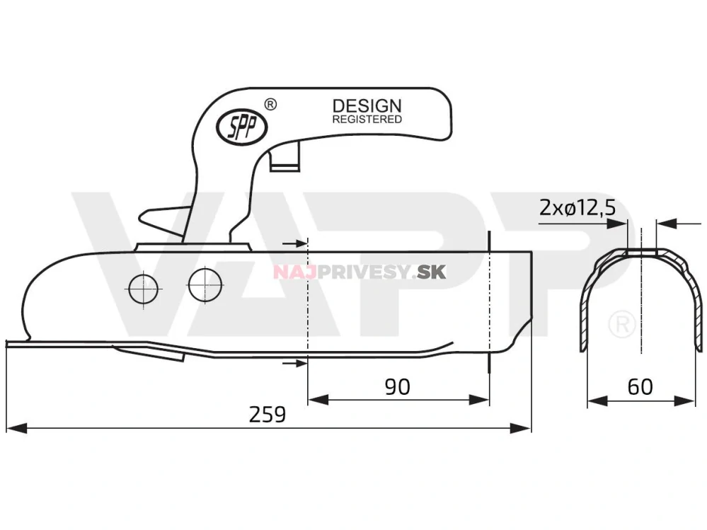 Ťažná spojka SPP ZSK-750D, 750 kg, 60 mm, V12
