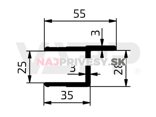 Profil lemovací "h", 298 mm eloxovaný