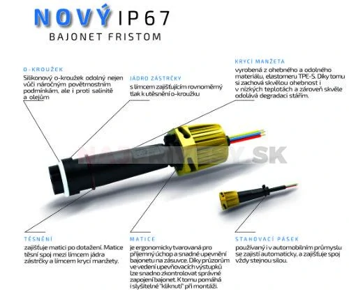 Zástrčka - bajonet Fristom IP67 6-pólový 1 alebo 2 vývody