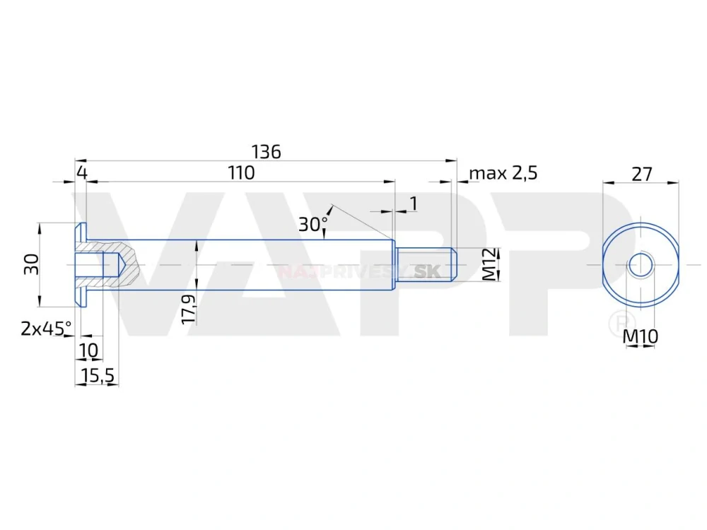 Čap páky ručnej brzdy KNOTT KR 20, 110 mm