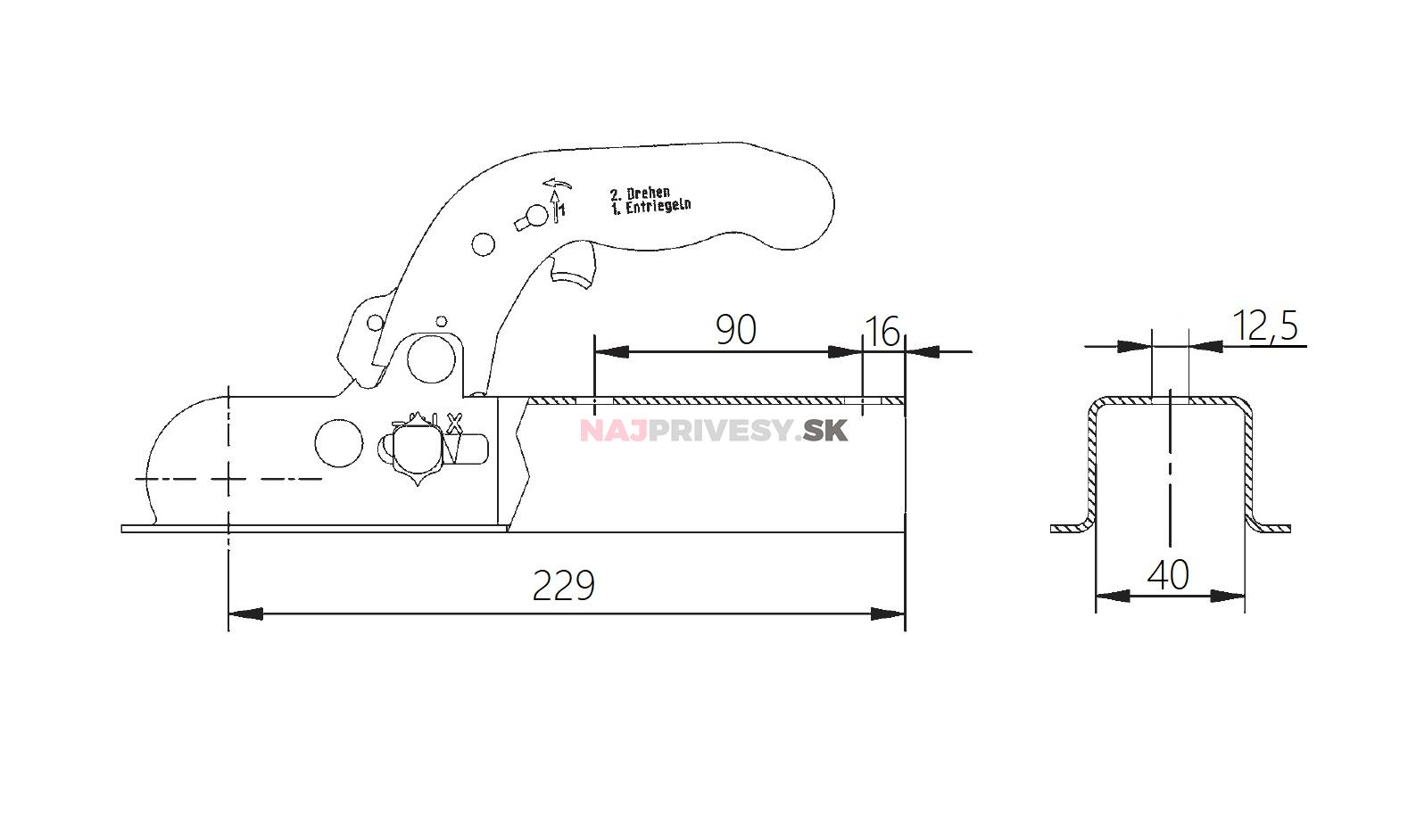 Ťažná spojka Knott K 7,5 S, 40x40 mm, 750 kg