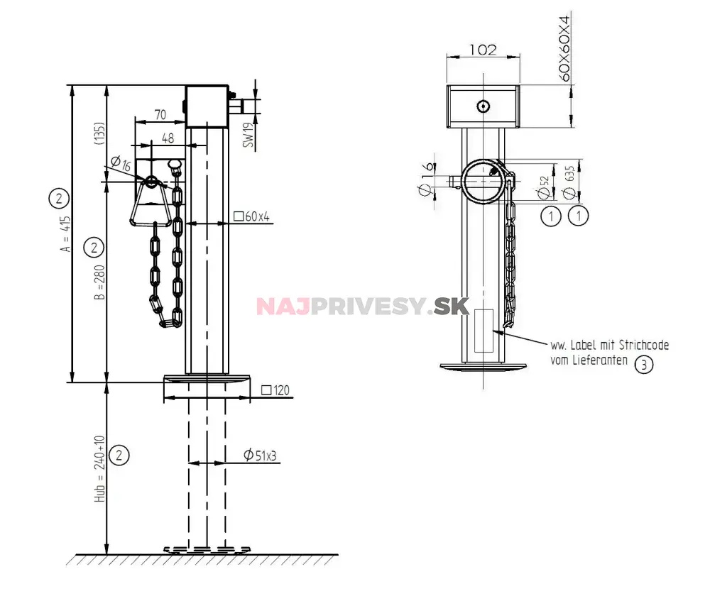 Podporná noha SF 60/19/265 KNOTT (bez príruby)
