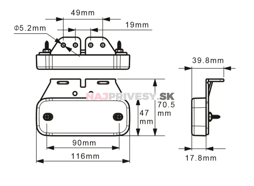 Svietidlo bočné obrysové LED Lucidity 26279, 12-24V, s odrazkou, konektor PRS, 0.5 m