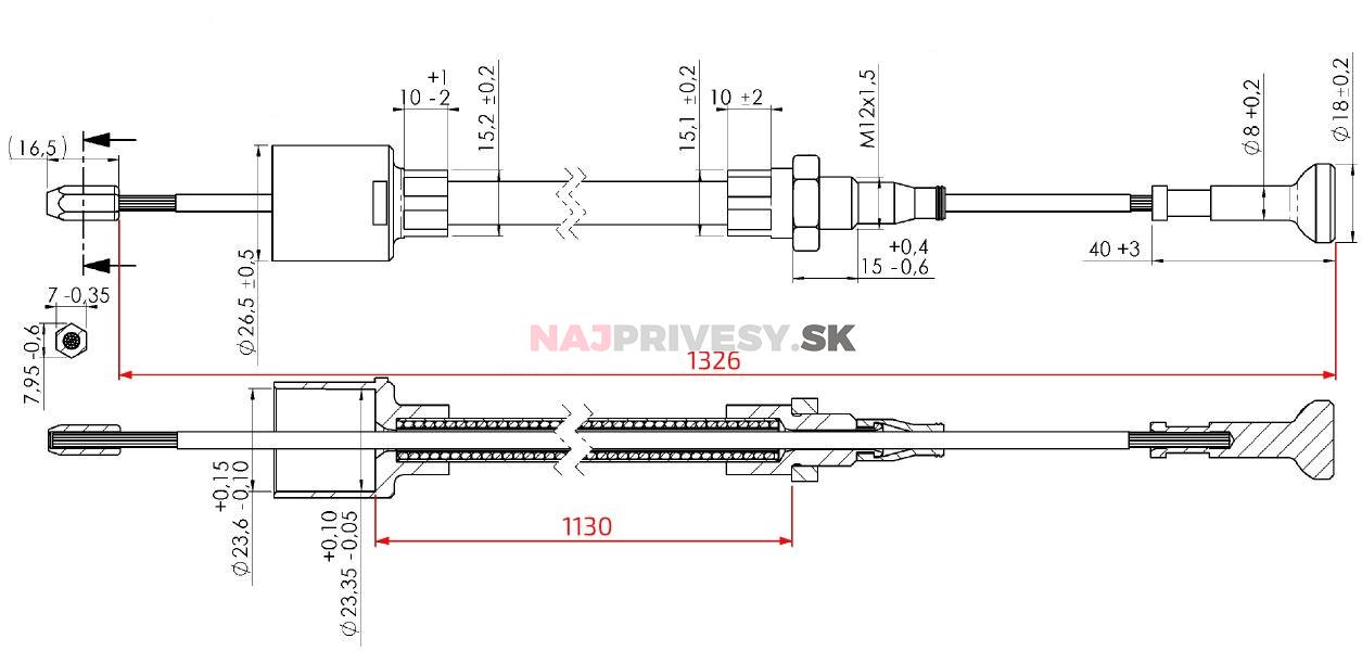 Brzdové lanko AL-KO Profi Long life 1130/1326 mm rýchlomont. koncovka