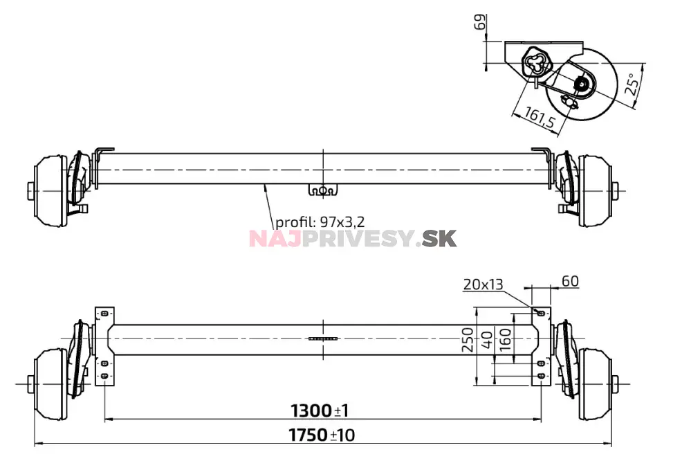 Náprava AL-KO Compact B 1200-6 (1350 kg) a=1300 mm, 112x5