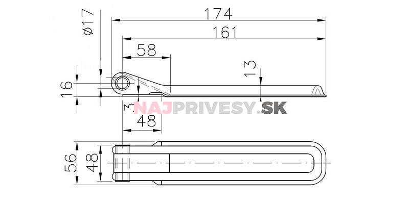 Pánt bočníc WW BSCH 10-17-170 mm - horný diel