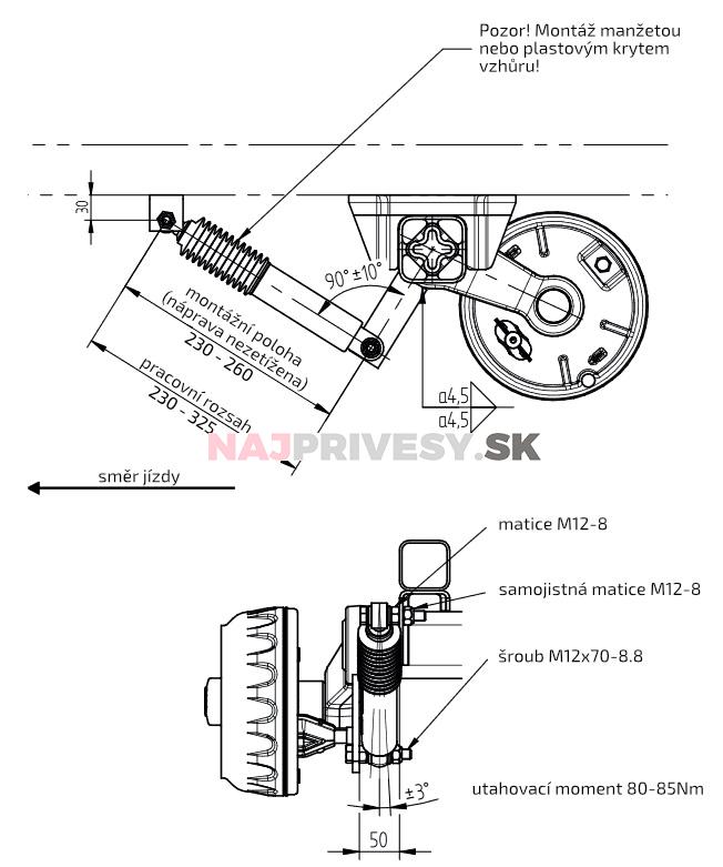 Tlmič k náprave KNOTT typ 990001 (do 1800 kg/1 náprava)