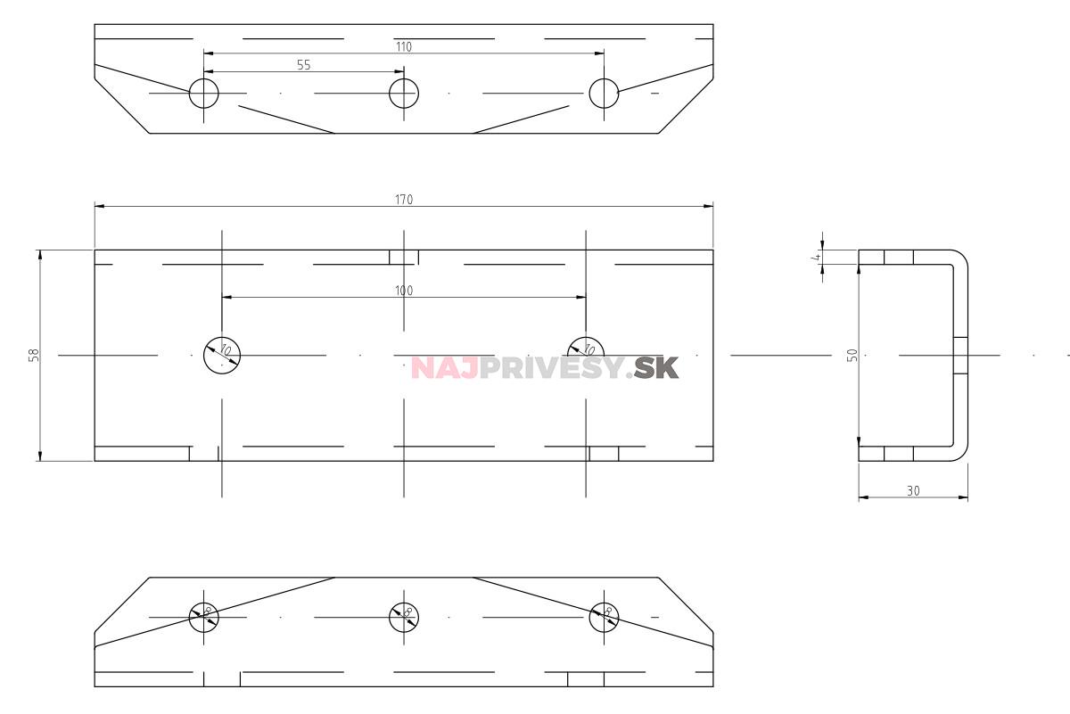 Konzola základne ťažnej spojky pre držiak kolieska (VAPP UNI/PROFI) - vrátane skrutiek