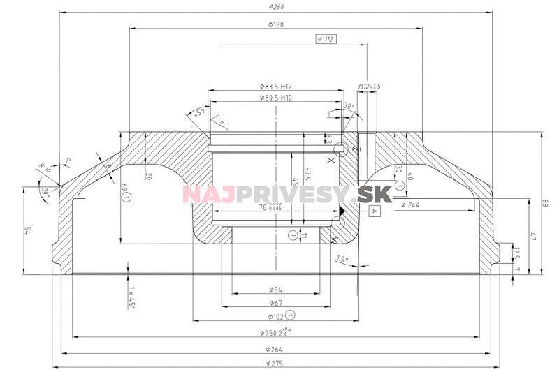 Bubon brzdový BPW S2504-7 RASK 250x40, 112x5. komp. ložisko, originál BPW