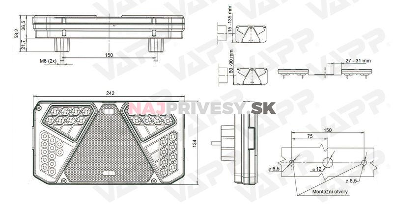 Svietidlo WAS W125DL/915 združené LED 12-24V, L-BL/BR/KO/CO/ML