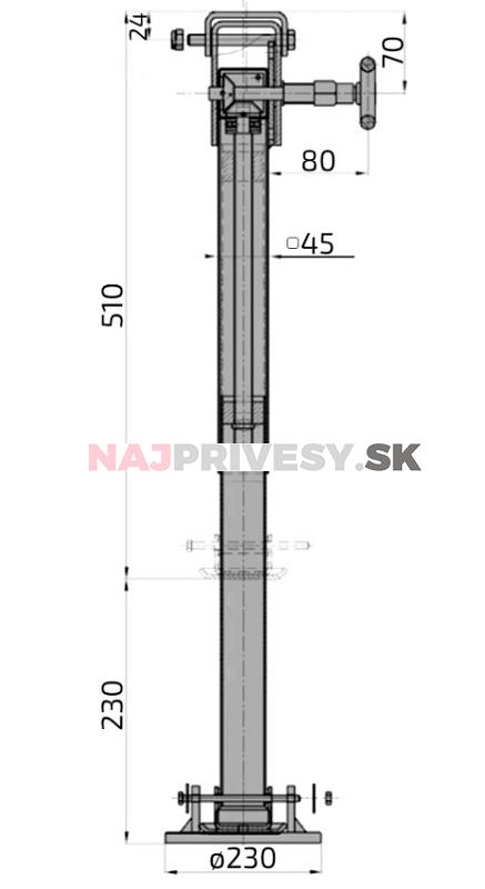 Oporná noha nastaviteľná a sklopná 510/740 mm AL-KO 500 kg