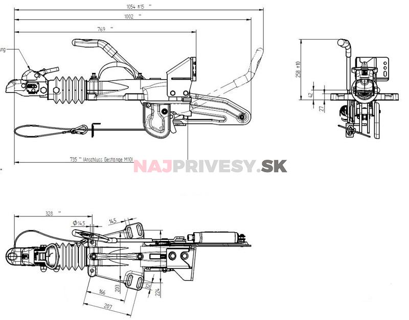 Nájazdová brzda KNOTT KFG 35 D (GF) s konzolou na držiak oporného kolieska