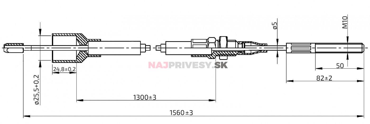 Lanovod brzdový pro 3062/3081 AL-KO 1300/1560 mm, závit M10