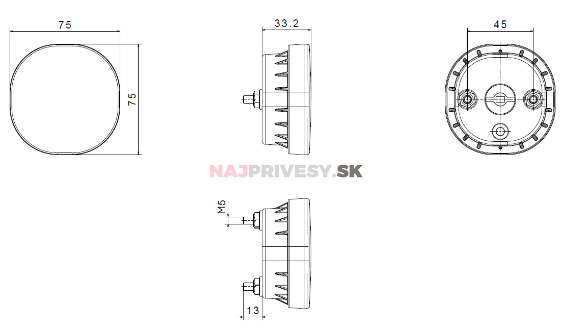Svietidlo hmlové zadné LED Fristom FT-400, 12-36V, kábel 0,5m SS konektor
