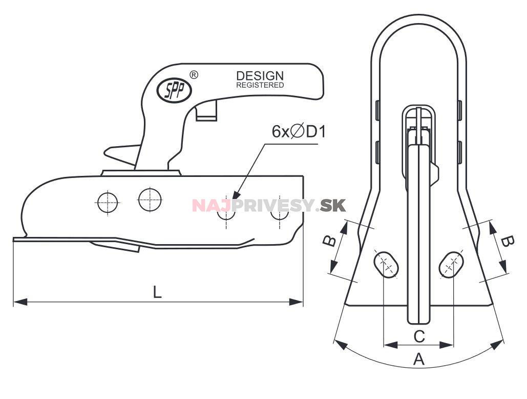 Ťažná spojka SPP ZSK75 na V-oj, 750 kg