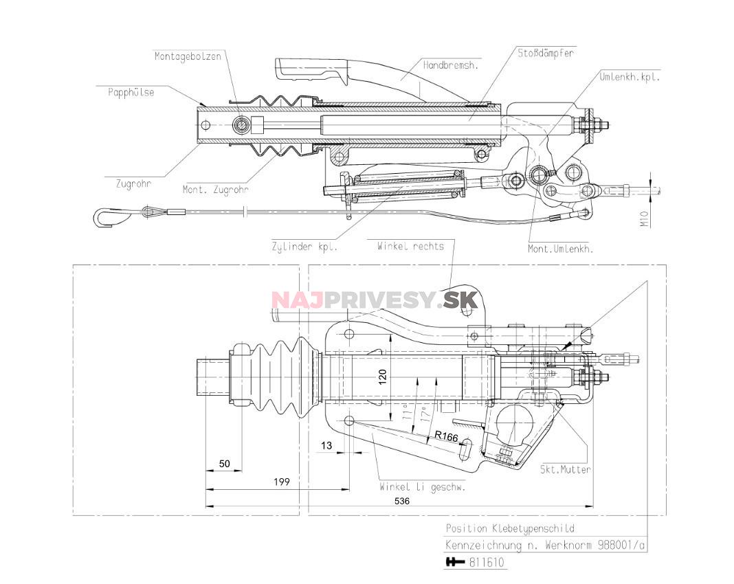 Nájazdová brzda AL-KO 150V (pre 1637/2051) bez kĺbu