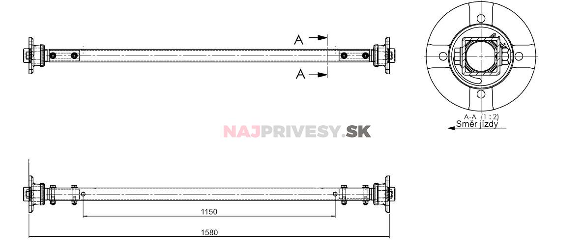Náprava VAPP NB75 (750kg) a = 1070 mm, 100x4