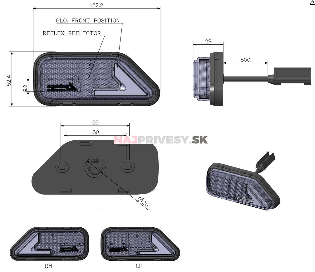 Svietidlo predné obrysové LED Agados 26290, 12V, pravé