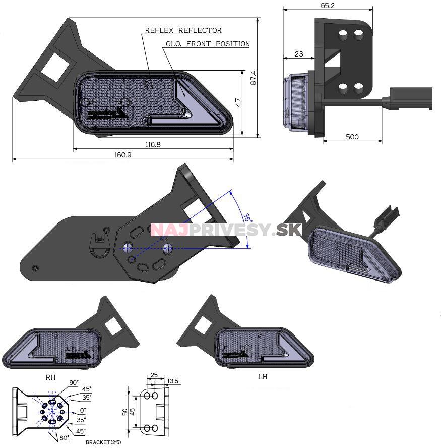 Svietidlo predné obrysové LED Agados 26290, 12V, ľavé na držiaku
