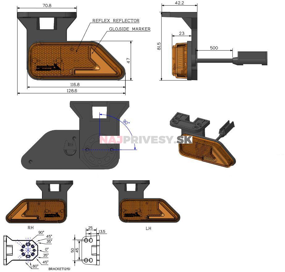 Svietidlo bočné obrysové LED Agados 26290, 12V, ľavé na držiaku