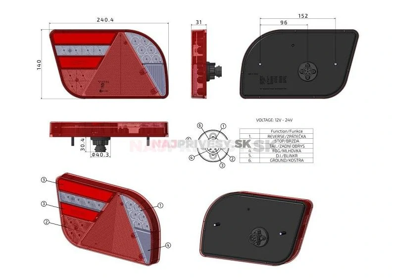 Svietidlo GloTrac združené LED 12-24V, L-BL/BR/KO/CO/ML, baj6