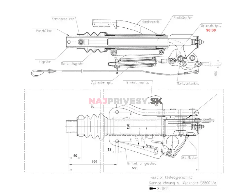 Nájazdová brzda AL-KO 200V (pre 2361) bez kĺbu
