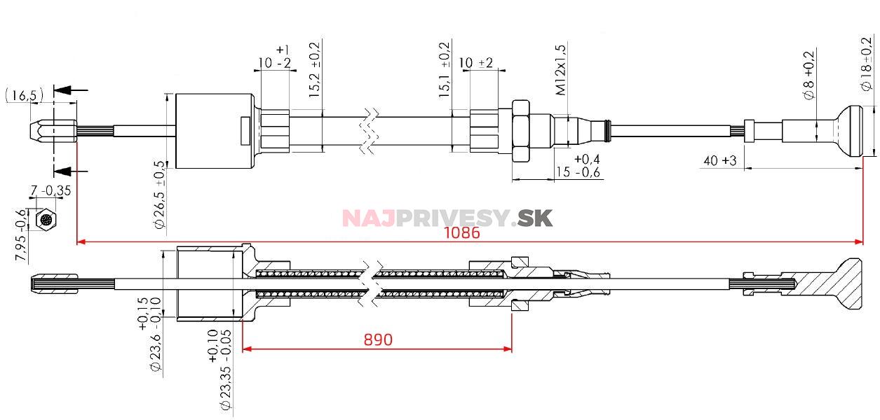 Brzdové lanko AL-KO Profi Long life 890/1086 mm rýchlomont. koncovka