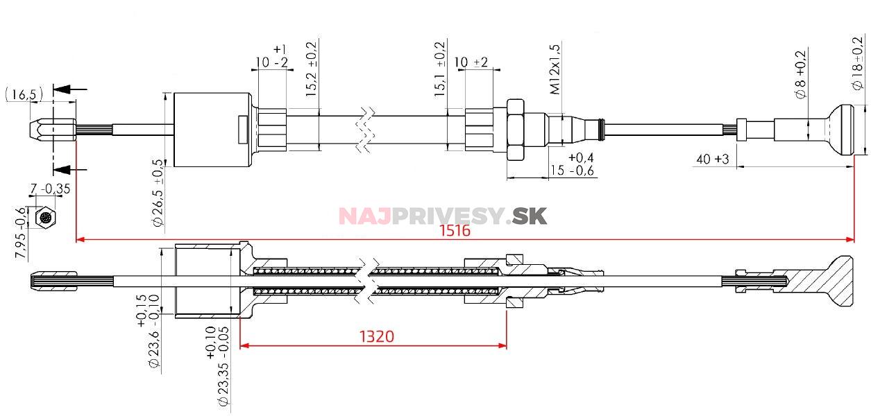 Brzdové lanko AL-KO Profi Long life 1320/1516 mm rýchlomont. koncovka