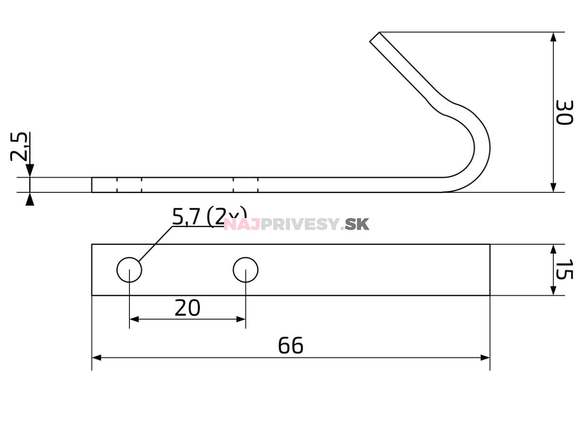 Háčik oceľový k napínacej gume, zinkovaný
