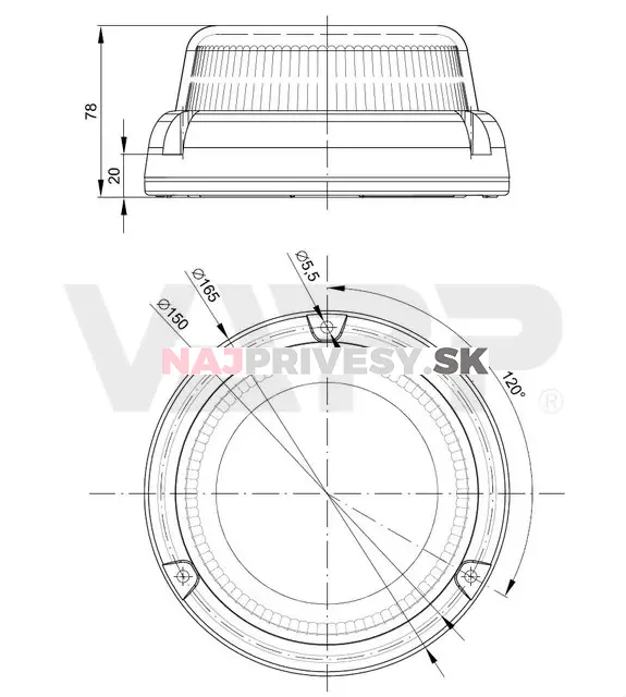 Maják pevný oranžový Fristom FT-100 3S LED, nízky