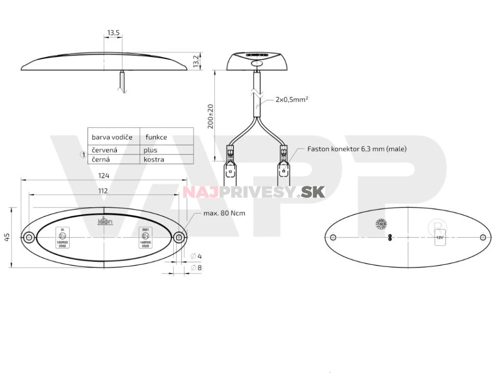 Svietidlo bočné obrysové LED Jokon SMLR 2010c, 12V, s odrazkou (oranžové telo)