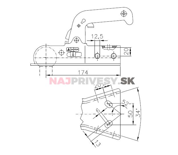 Tažná spojka WW 8-Y na V-oj, 800kg