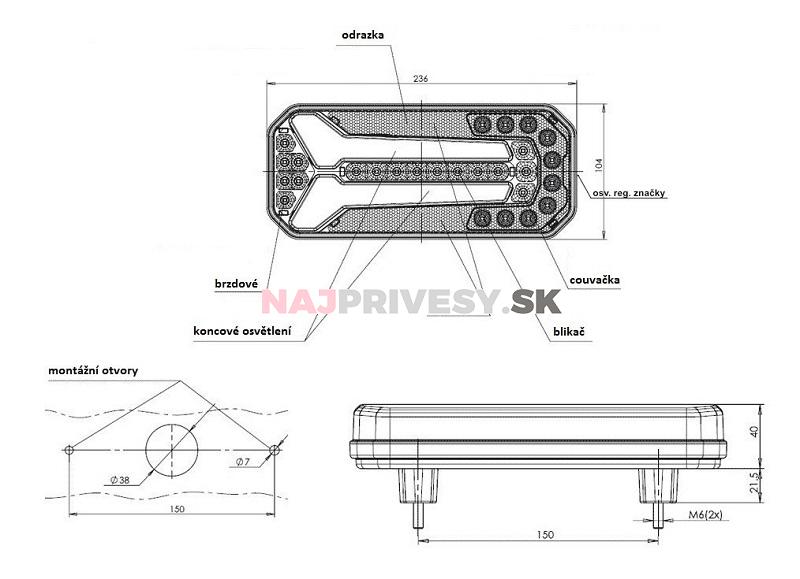 Svietidlo WAS W150 združené LED 12-24 V, P, BL/BR/KO/CO/RZ,baj5 dynamický blinkr