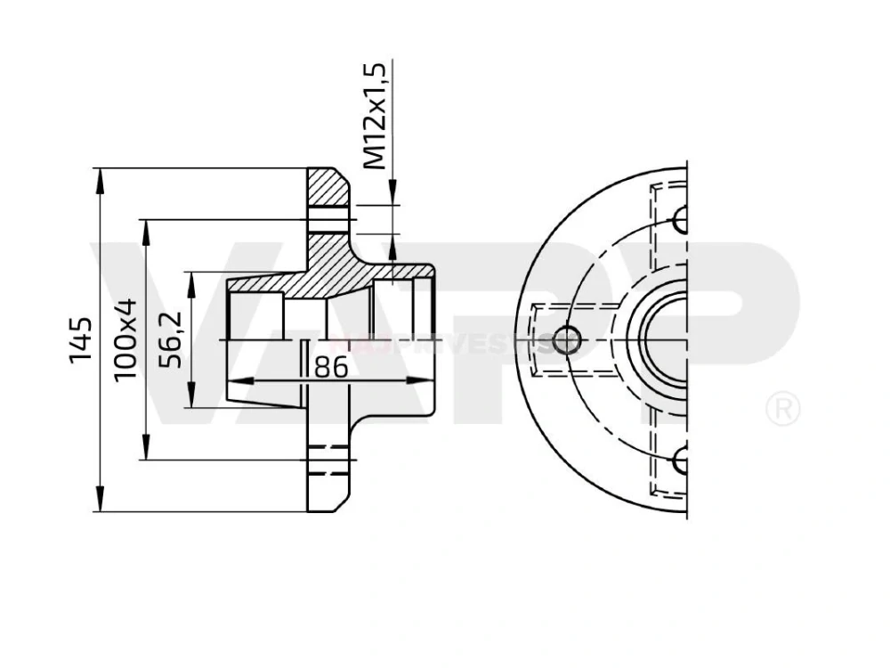 Náboj nebrzdený AL-KO 425 kg, 100x4 na kuž. ložiská (bez ložísk, n.364605)