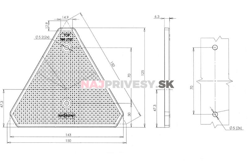 Odrazový trojuholník 143x125 mm s otvormi