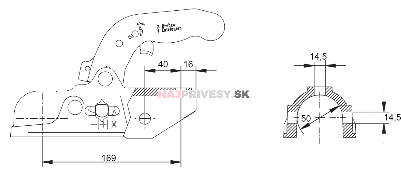 Ťažná spojka KNOTT K27-A pr. 50 mm, 2700 kg, vŕtanie 14,5 mm