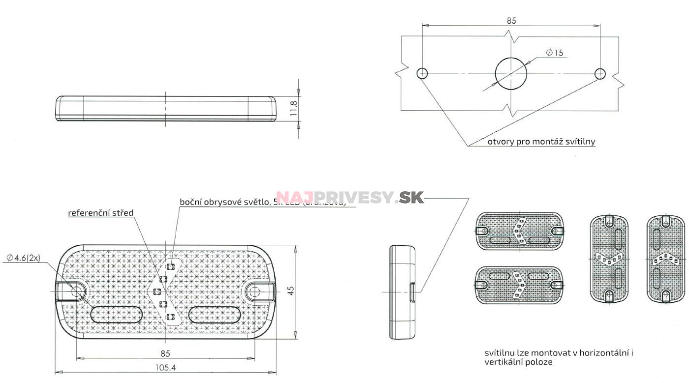 Bočné obrysy LED bolo W127, s reflektorom, QS150,12-24V