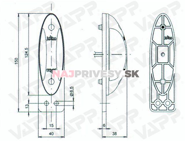 Svietidlo doplnkové obrysové LED Jokon SPL 2011 P-R (9-32V), plochý kábel 2x1,5mm, pravá