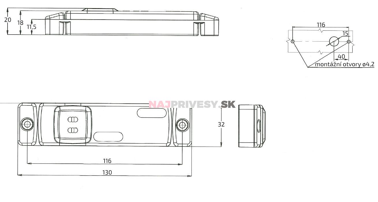 Svietidlo bočné obrysové LED WAS 220Jw45, 12-24V, s odrazkou, QS150
