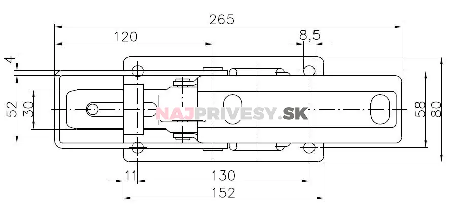 Záver bočníc - pracka BV 90-1 (bez protikusu, plochý strmeň obdĺžnikový)
