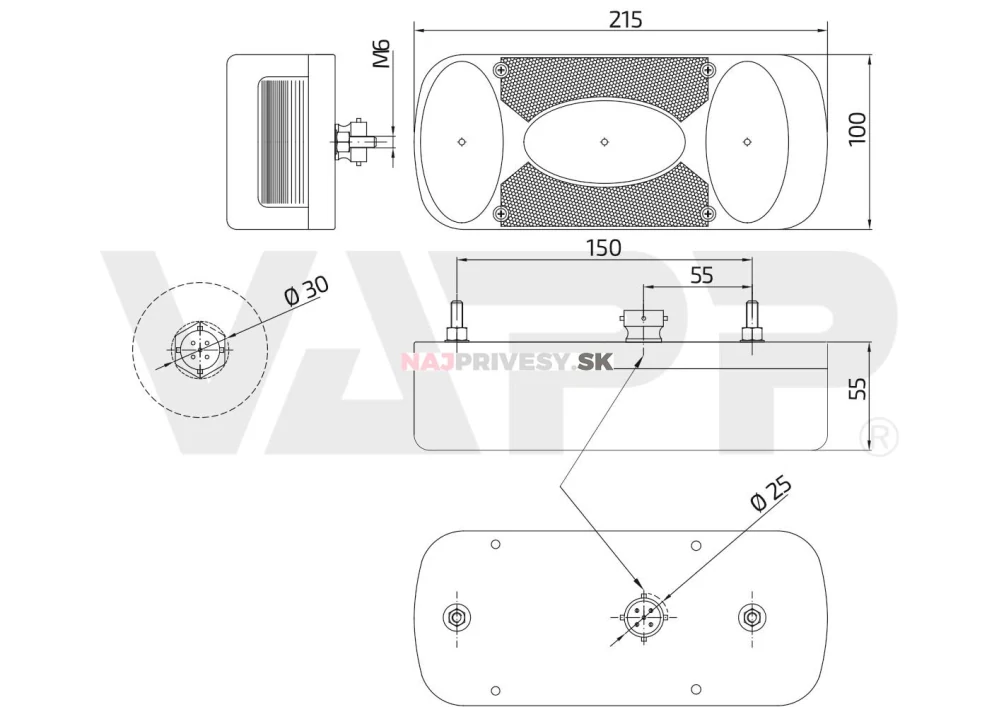 Svietidlo Aspöck Midipoint II združené, L/P-BL/BR/KO/CO/RZ, baj5