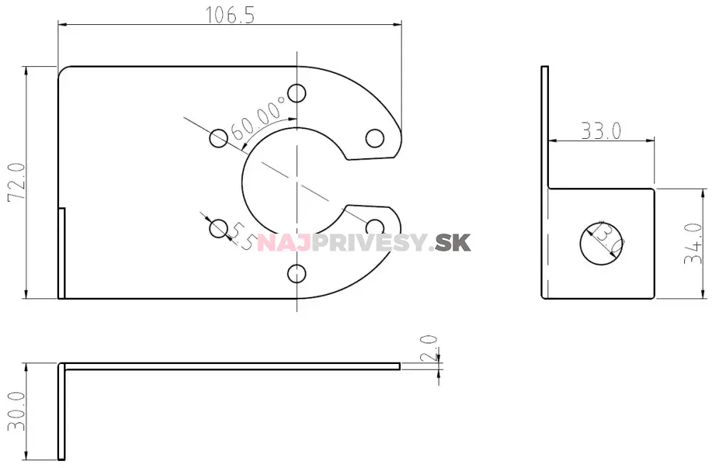 Držiak kovový pre zásuvky 7 pólov a 13 pólov