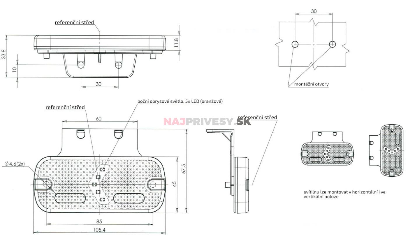 Bočné obrysy LED bolo W127, s reflektorom, QS150,12-24V