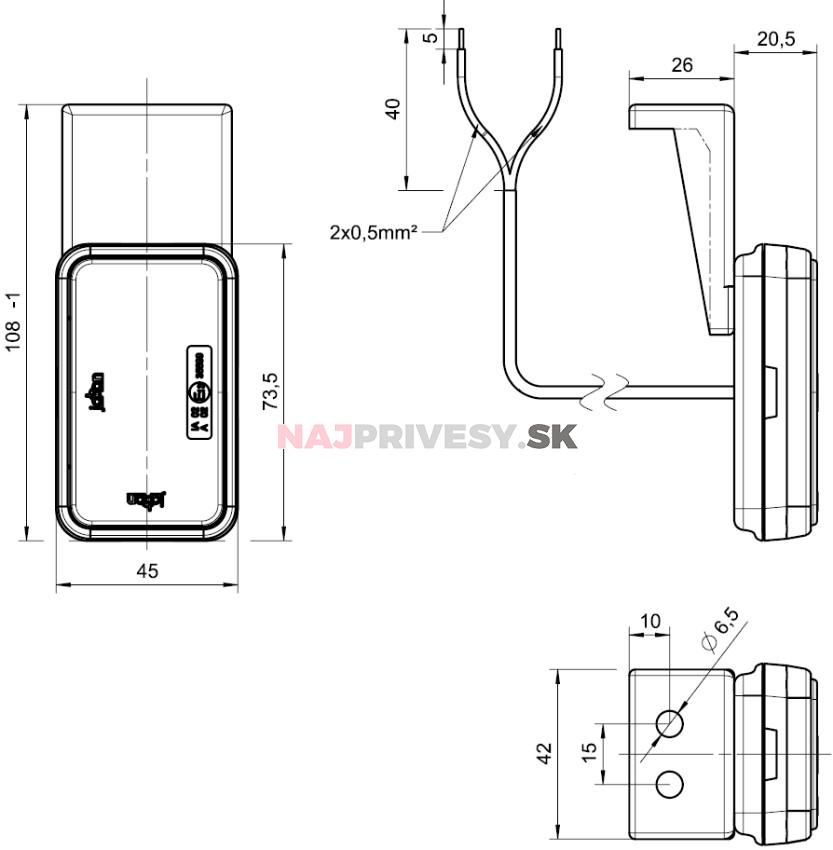 Svietidlo predné obrysové LED Jokon PLR 230, 12V, s odrazkou, na držiaku, L/P