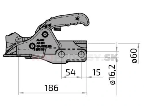 Ťažná spojka AL-KO Profi AK 351, 3500 kg, 60 mm, H16 + skrutky + zámok