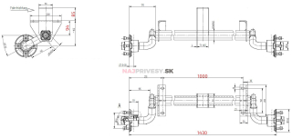 Náprava KNOTT VG 7-L (750 kg) b=1000 mm, c=1430 mm (100x4), vysoké pätky, str. opora