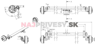 Náprava KNOTT GB 13 (1350 kg) b = 1250 mm 200x50 (100x4) kované ramená